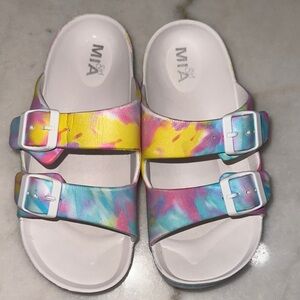 MIA Girls Pink and‎ Yellow Slide Sandals